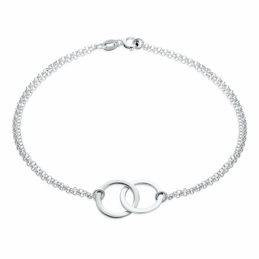 Shop Women Bling Jewelry Delicate Bracelets | Double Chain Interlocking Rings Circle Anklet Bracelet .925Sterling Silver