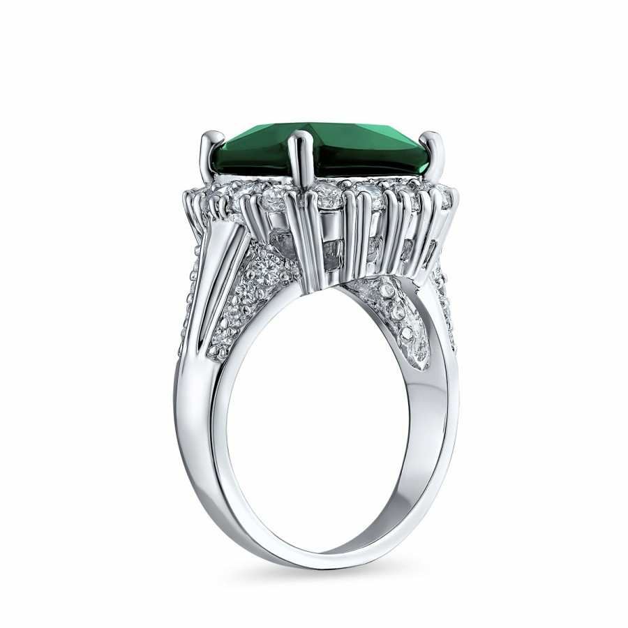 Shop Women Bling Jewelry Engravable Rings | 7Ct Solitaire Cz Imitation Emerald Statement Ring Silver Plated Green