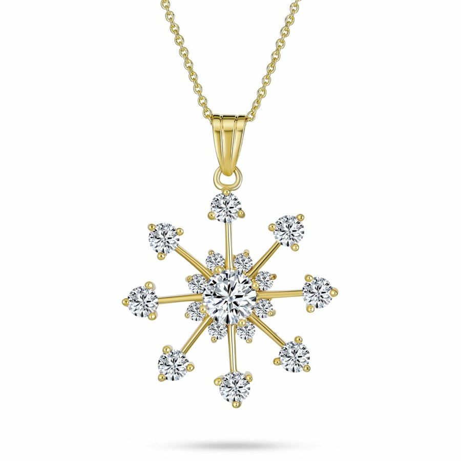 Shop Women Bling Jewelry Pendant Necklaces | Winter Holiday Cz Snowflake Dangle Necklace Earrings Gold Plated Jewelry Set