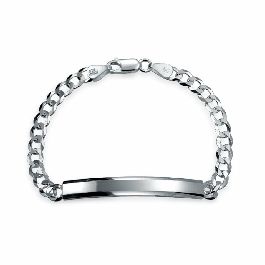 Shop Men Bling Jewelry Mens Engravable Bracelets | Men Id Bracelet Mariner Curb Figaro, Link Chain .925 Sterling Silver 7 -9 Inch