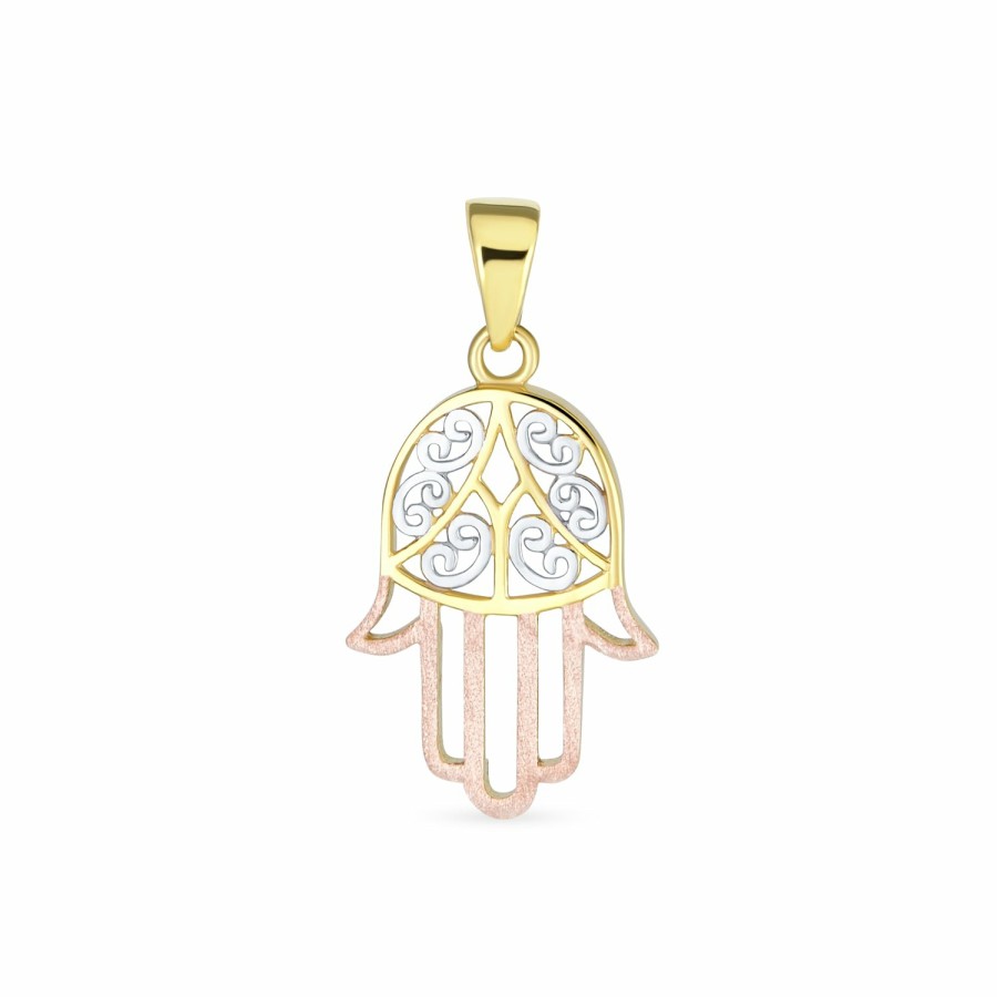 Shop Women Bling Jewelry | Genuine Tri Color 14K Gold Fatima Hand Of God Hamsa Pendant