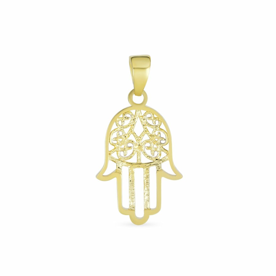 Shop Women Bling Jewelry | Genuine Tri Color 14K Gold Fatima Hand Of God Hamsa Pendant