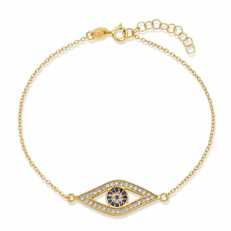 Shop Women Bling Jewelry Unique Bracelets | Delicate Protect Evil Eye Charm Bracelet Cz Gold Plate .925