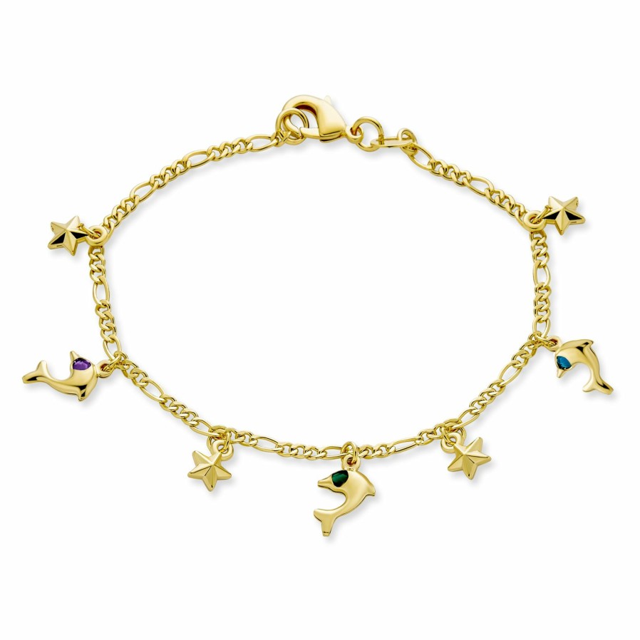 Shop Women Bling Jewelry Charm Bracelets | Vacation Nautical Anchor Starfish Dolphin Charm Bracelet 18K Gold Plate