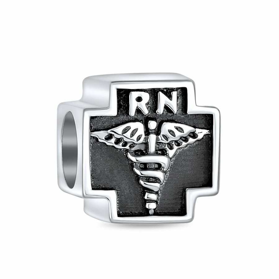 Shop Women Bling Jewelry Unique Charms | Nurse Nursing Rn Hat Caduceus Cross Medical Charm Bead Sterling