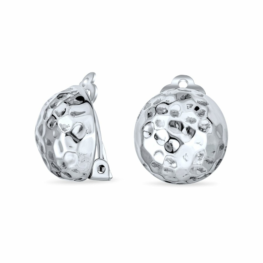 Shop Women Bling Jewelry Clip On Earrings | Round Hammered Dome Ball Button Clip On Earrings Plated