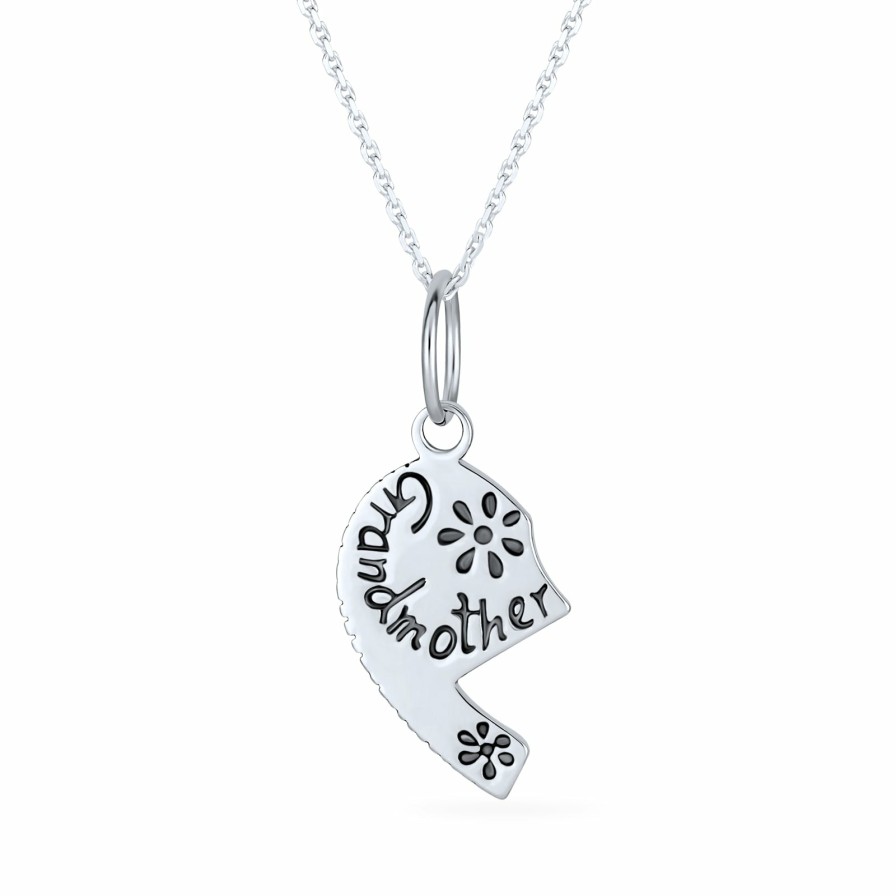 Shop Women Bling Jewelry Engravable Necklaces | Grandmother Granddaughter Split Broken Heart Sterling Necklace Silver