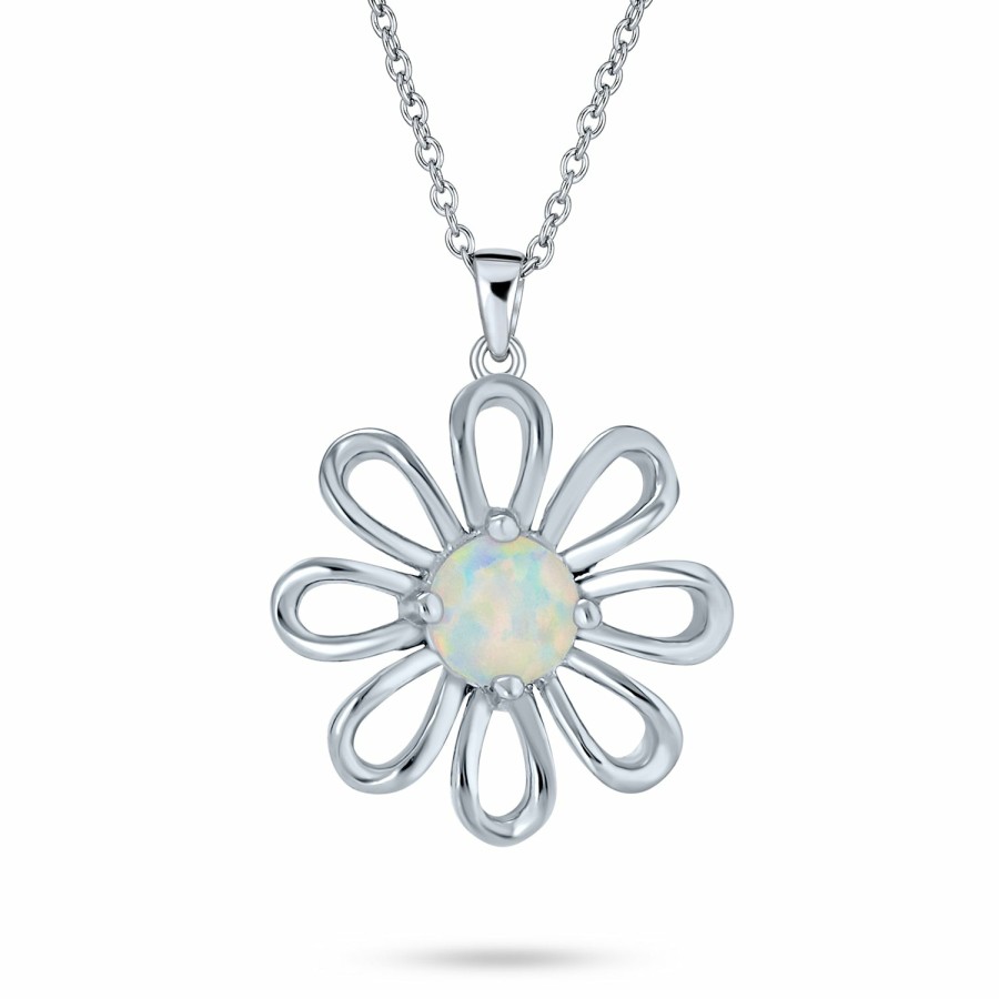 Shop Women Bling Jewelry Pendant Necklaces | Daisy Flower White Created Opal Pendant Sterling Silver Necklace