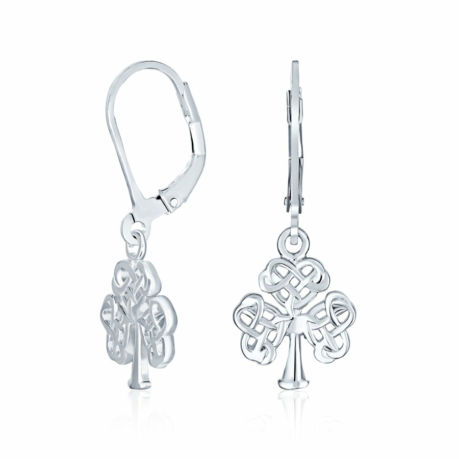 Shop Women Bling Jewelry Dangle Drop Earrings | Small Heart Celtic Shamrock Clover Earrings Drop .925 Sterling