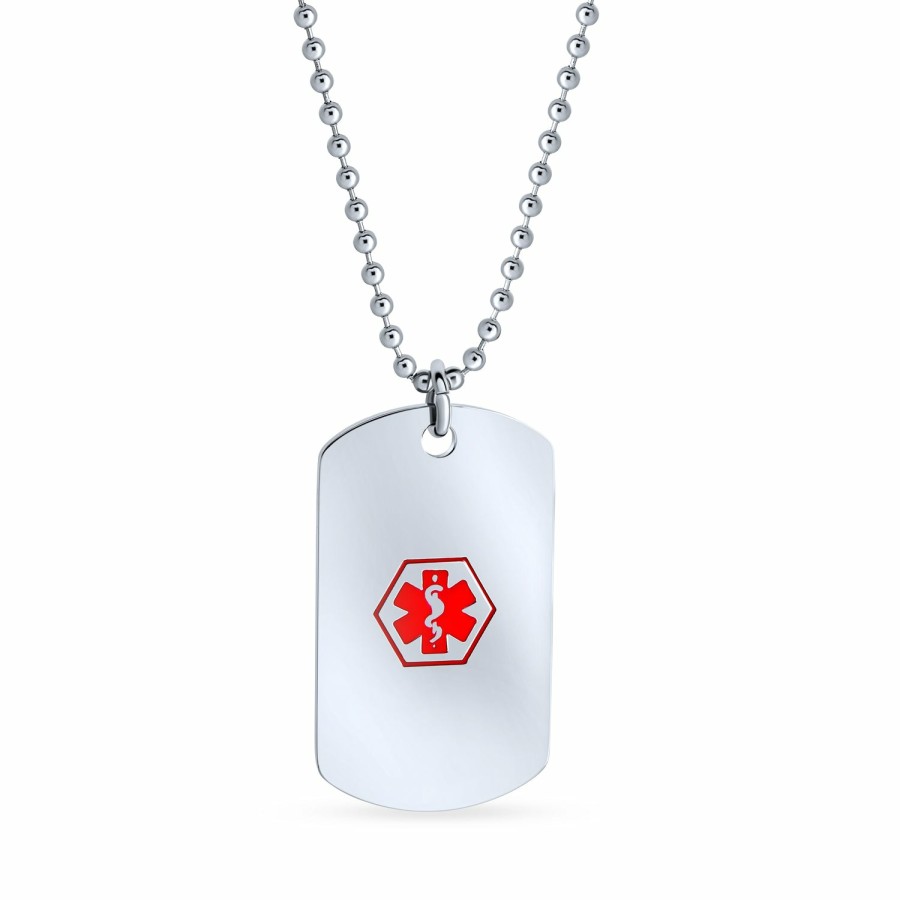 Shop Men Bling Jewelry Boys Jewelry | Medical Alert Id For Diabetic Dog Tag Pendant Stainless Steel Necklace