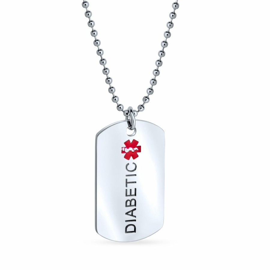 Shop Men Bling Jewelry Boys Jewelry | Medical Alert Id For Diabetic Dog Tag Pendant Stainless Steel Necklace