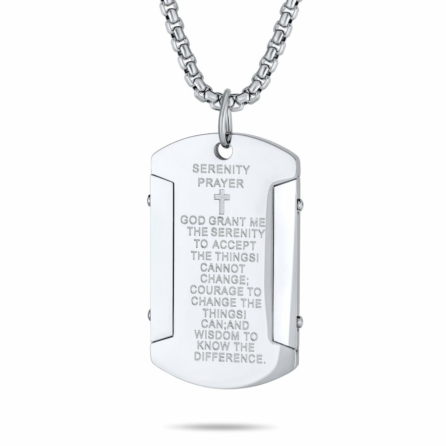 Shop Men Bling Jewelry Mens Pendants & Dog Tags | Mens Quote Mantra Serenity Prayer Dog Tag Silver Tone Stainless Steel