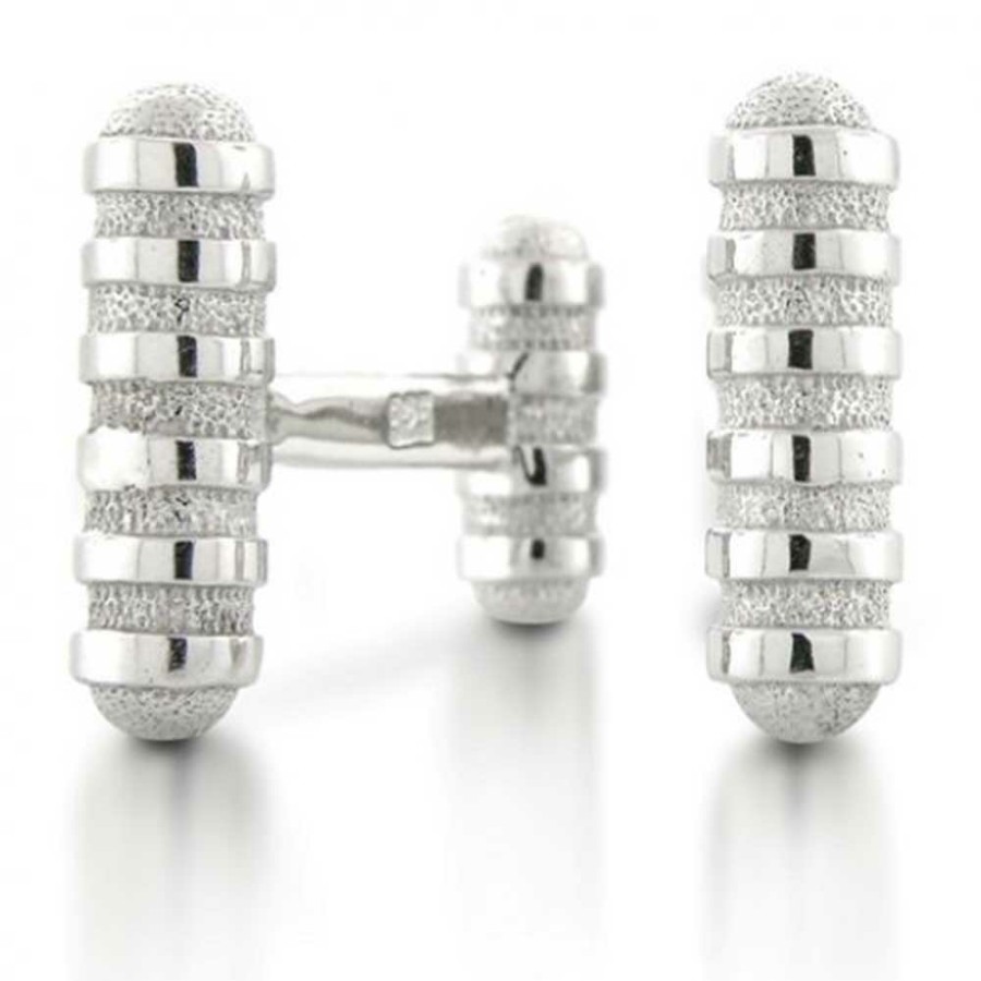 Shop Men Bling Jewelry Cufflinks | Solid Round Bar Rectangle French Style Fixed Backing Cufflinks Silver