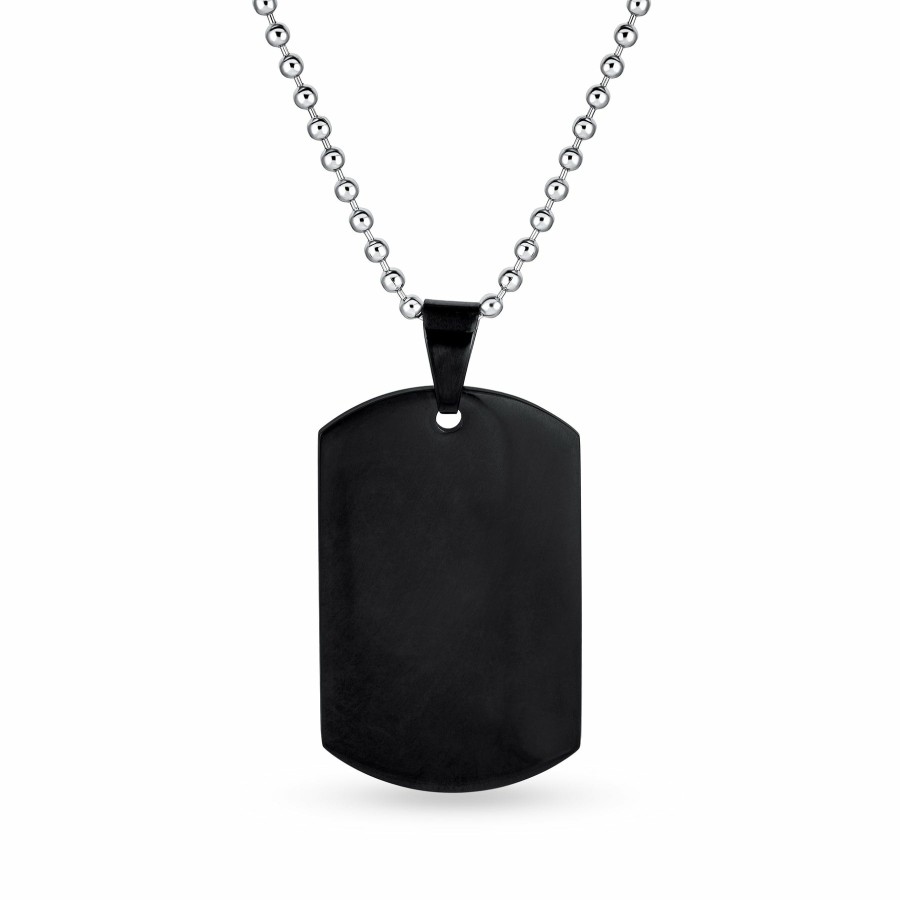 Shop Men Bling Jewelry Mens Engravable Necklaces | Men'S Large Army Dog Tag Pendant Necklace Stainless Steel Shot Bead