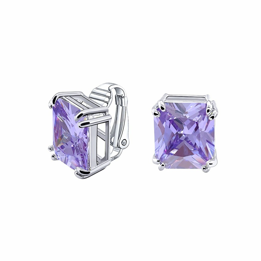 Shop Women Bling Jewelry Clip On Earrings | 7Ct Emerald Cut Solitaire Cz Clip On Stud Earrings Birthstone Colors