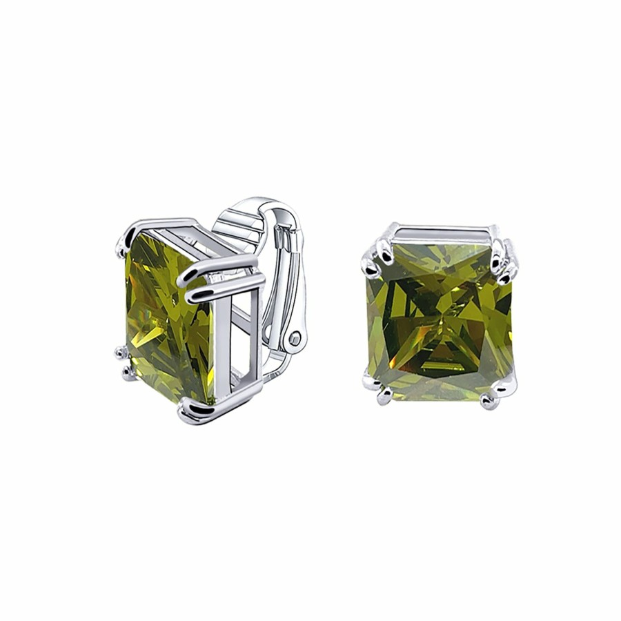 Shop Women Bling Jewelry Clip On Earrings | 7Ct Emerald Cut Solitaire Cz Clip On Stud Earrings Birthstone Colors