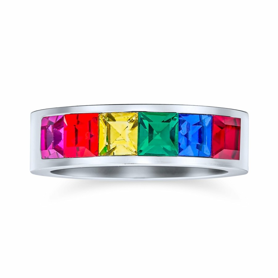 Shop Men Bling Jewelry Mens Rings | Gay Pride Cz Rainbow Eternity Lgbtq Wedding Band Ring Gold Plated Stainless