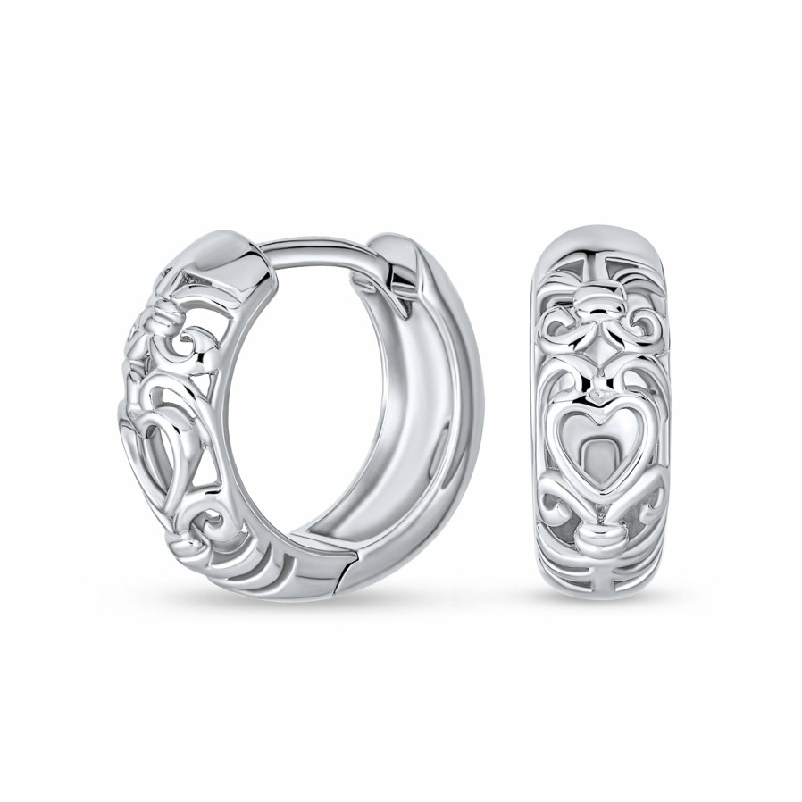 Shop Women Bling Jewelry Hoops Huggies Earrings | Romantic Hearts Cz Mini Hoop Huggie Earrings .925Sterling