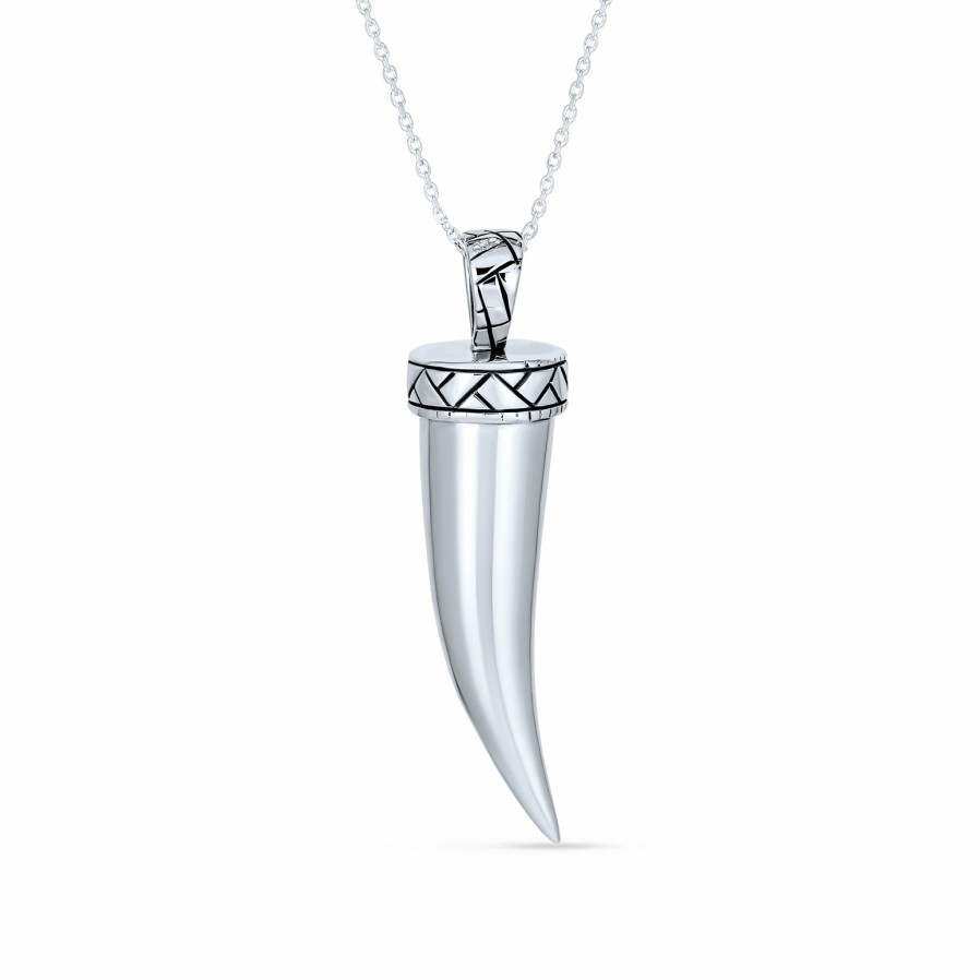 Shop Women Bling Jewelry Pendant Necklaces | Italian Horn Tooth Amulet Pendant Shinny .925 Sterling Silver Necklace