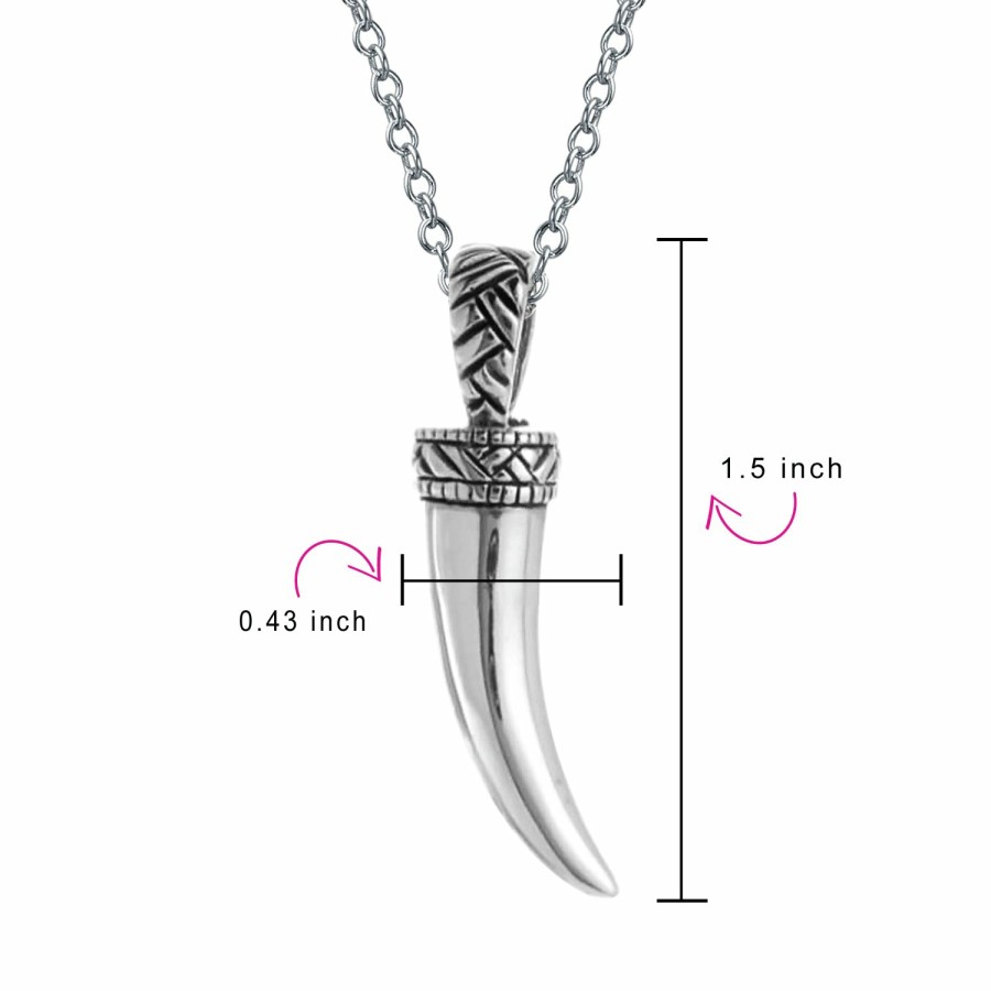 Shop Women Bling Jewelry Pendant Necklaces | Italian Horn Tooth Amulet Pendant Shinny .925 Sterling Silver Necklace