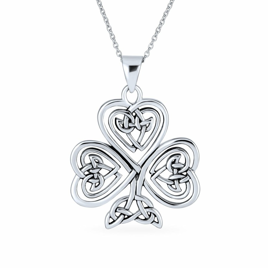 Shop Women Bling Jewelry Pendant Necklaces | Small Heart Celtic Shamrock Clover Earrings Drop .925 Sterling