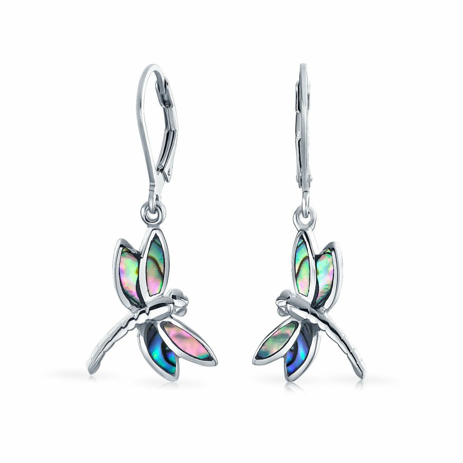 Shop Women Bling Jewelry Dangle Drop Earrings | Dragonfly Butterfly Garden Abalone Lever Back Earrings Sterling Silver