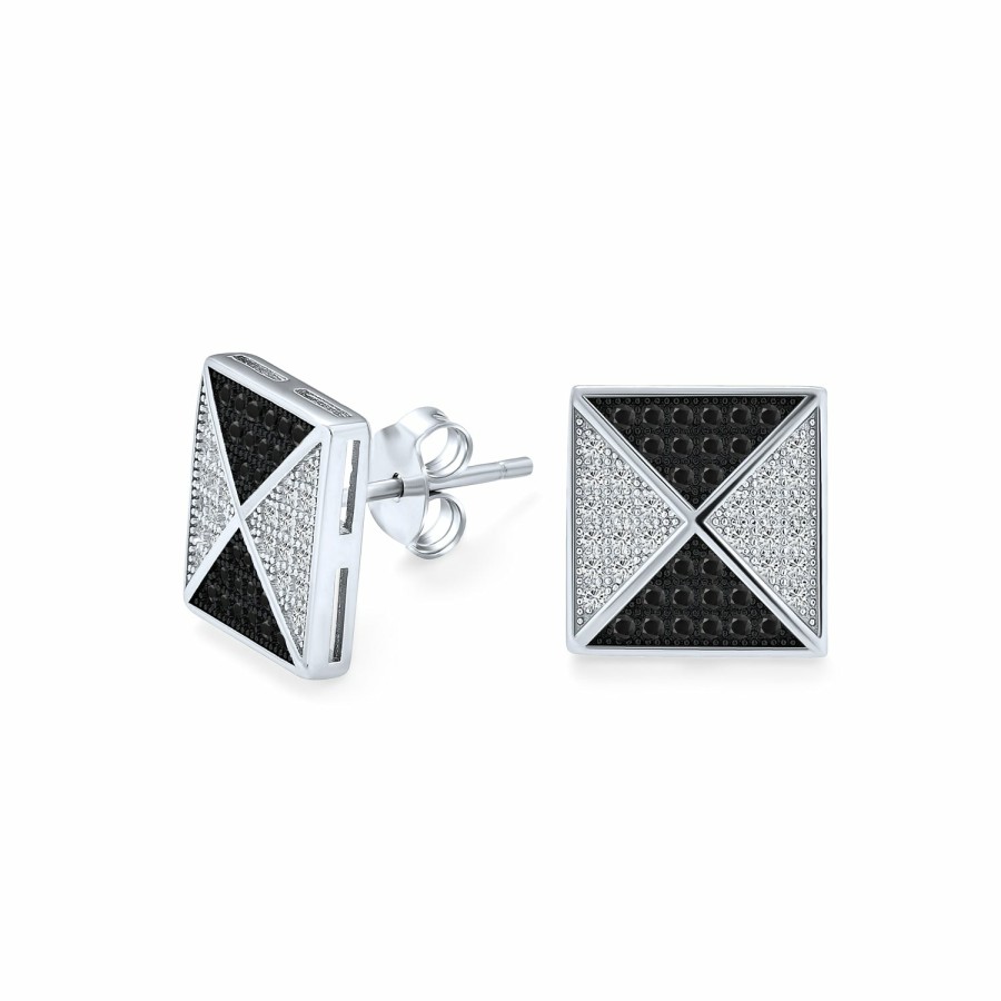 Shop Men Bling Jewelry Mens Earrings | Pyramid Square Micro Pave Cz Stud Earrings Sterling