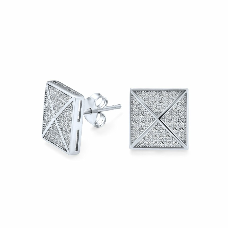 Shop Men Bling Jewelry Mens Earrings | Pyramid Square Micro Pave Cz Stud Earrings Sterling