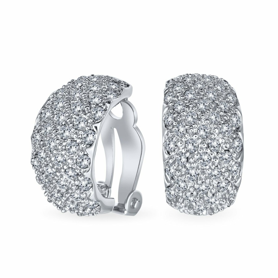 Shop Women Bling Jewelry Clip On Earrings | Prom Pave Crystal Dome Half Hoop Clip On Earrings Plated