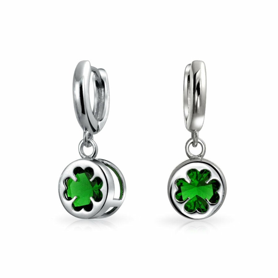 Shop Women Bling Jewelry Dangle Drop Earrings | Celtic Four Leaf Emerald Cz Clover Dangle Stud Earrings Sterling