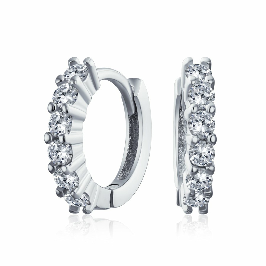 Shop Men Bling Jewelry Mens Earrings | Solitaire Cz Kpop Hoop Earrings Cubic Zirconia Sterling