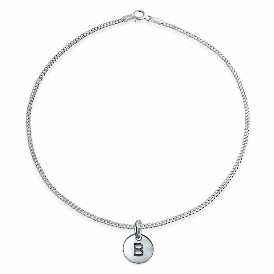 Shop Women Bling Jewelry Ankle Bracelets | Letter Block Alphabet Initial Circle Disc Anklet .925 Sterling Silver