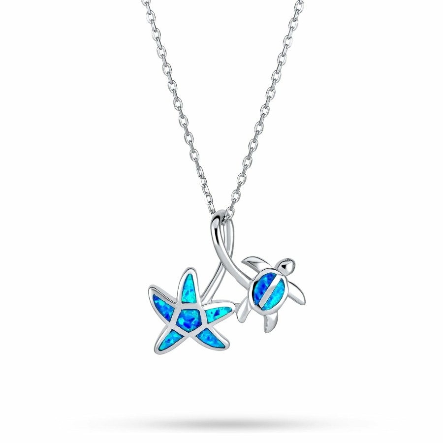 Shop Women Bling Jewelry | Flower Opal Starfish Turtle Pendant Necklace .925 Silver