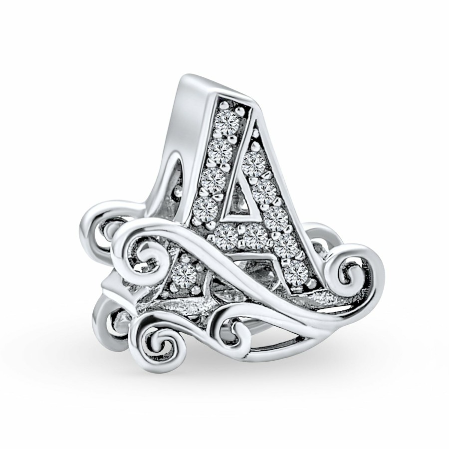 Shop Women Bling Jewelry Abc Initial | Alphabet Initial Fancy Cz Block Letter Bead Charm .925Sterling Silver