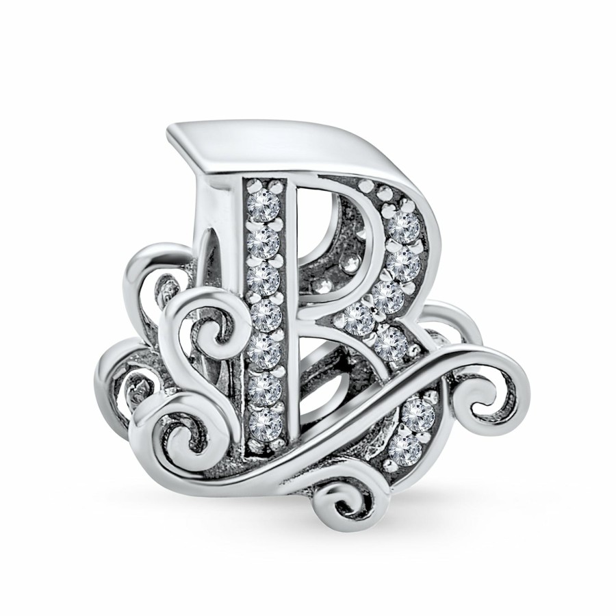 Shop Women Bling Jewelry Abc Initial | Alphabet Initial Fancy Cz Block Letter Bead Charm .925Sterling Silver