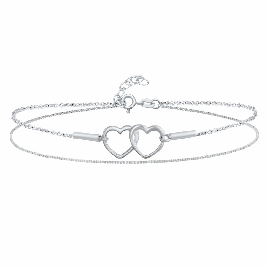 Shop Women Bling Jewelry Delicate Bracelets | Romantic Stacking Heart Anklet Ankle Bracelet .925 Adjustable