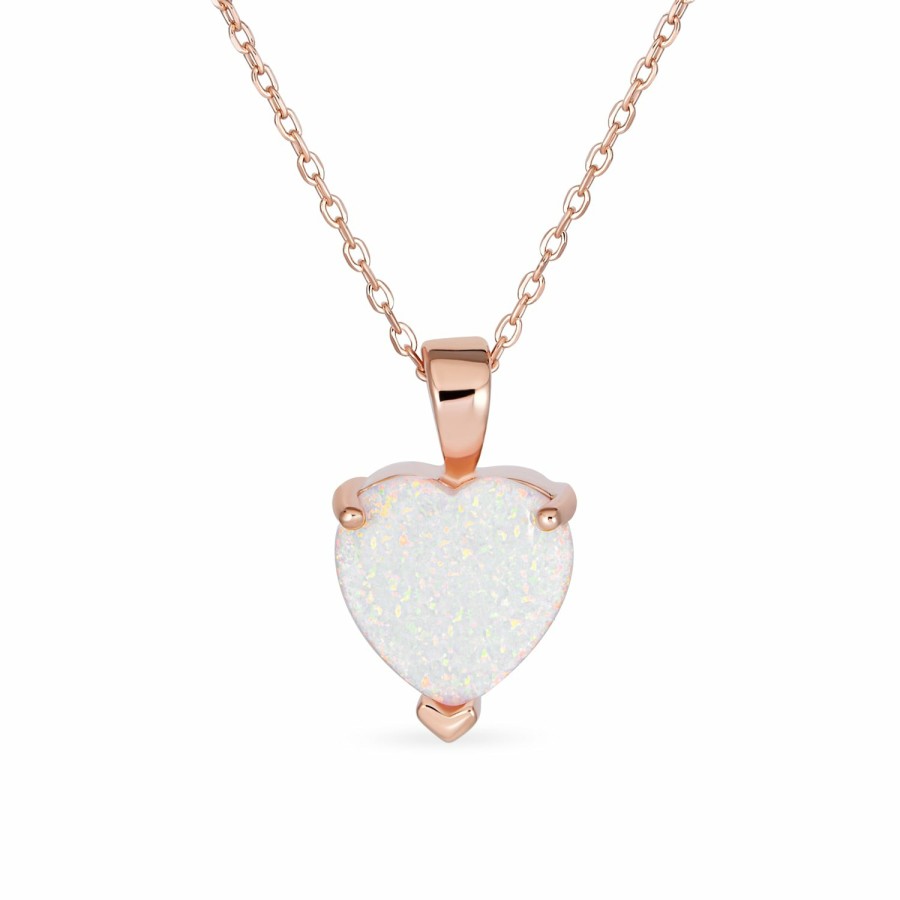 Shop Women Bling Jewelry Pendant Necklaces | 5Ct Solitaire Heart Opal Pendant Necklace Gold 925