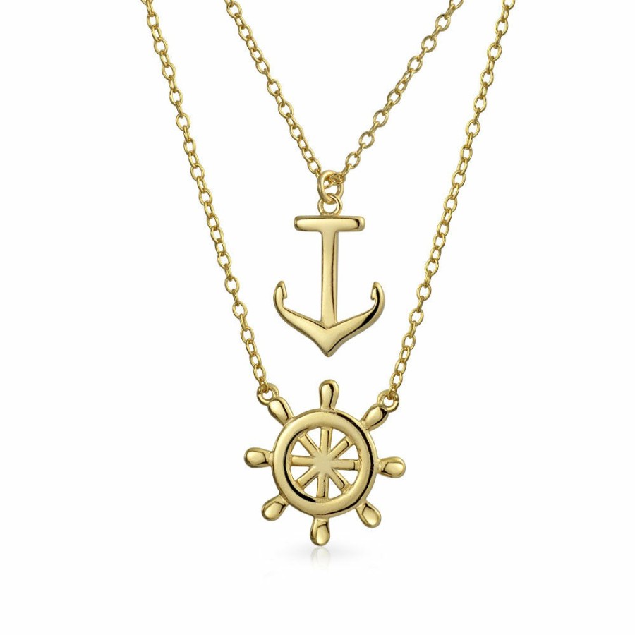 Shop Women Bling Jewelry | Sideways Nautical Anchor Pendant Necklace Bracelet Gold Plated