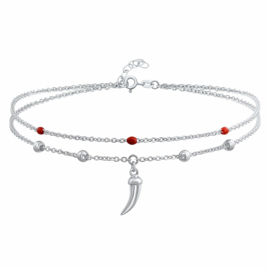 Shop Women Bling Jewelry Ankle Bracelets | Tooth Horn Red Bead Chili Pepper Anklet Ankle Bracelet .925 Silver