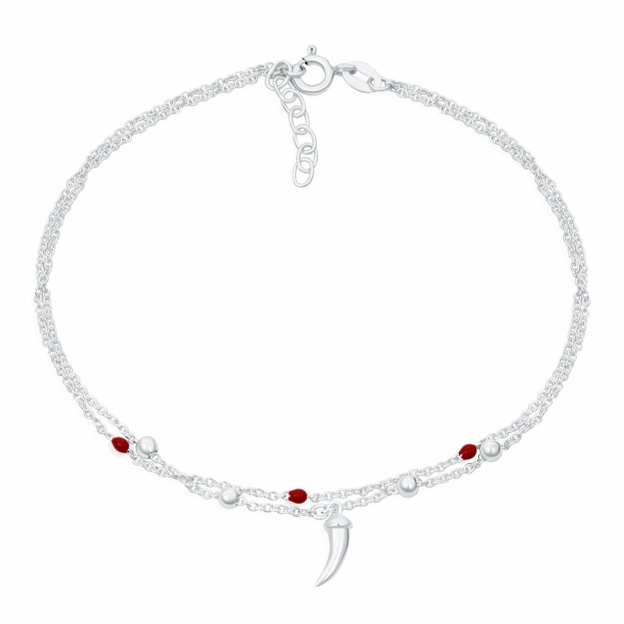 Shop Women Bling Jewelry Ankle Bracelets | Tooth Horn Red Bead Chili Pepper Anklet Ankle Bracelet .925 Silver