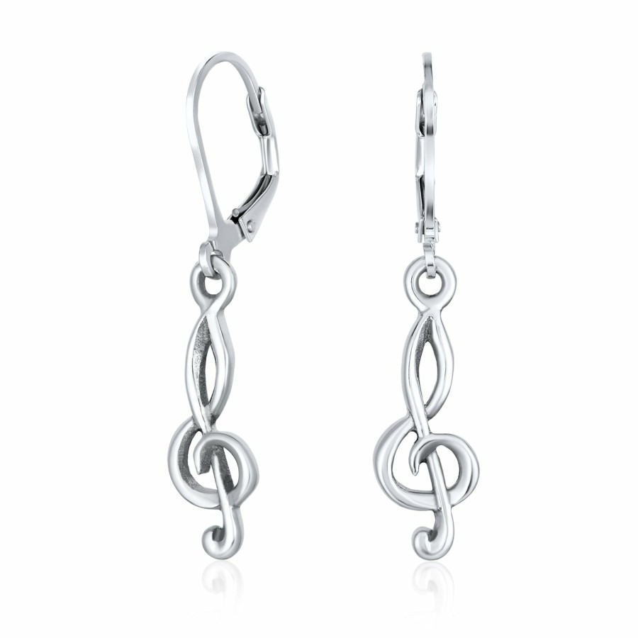 Shop Women Bling Jewelry Dangle Drop Earrings | Musician Cz Treble Clef Note Music Earrings Pendant .925