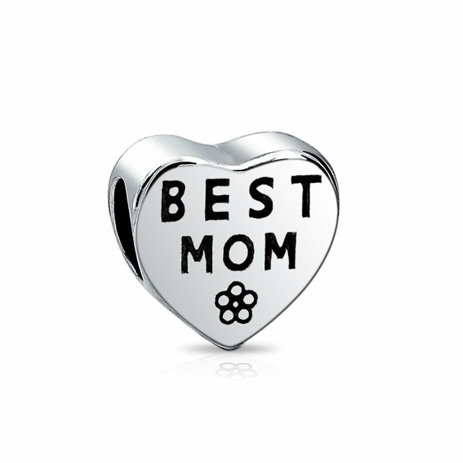 Shop Women Bling Jewelry Mothers Day Charm Beads | Bff Best Mom Mother Mum Word Family Heart Love Charm Bead .925