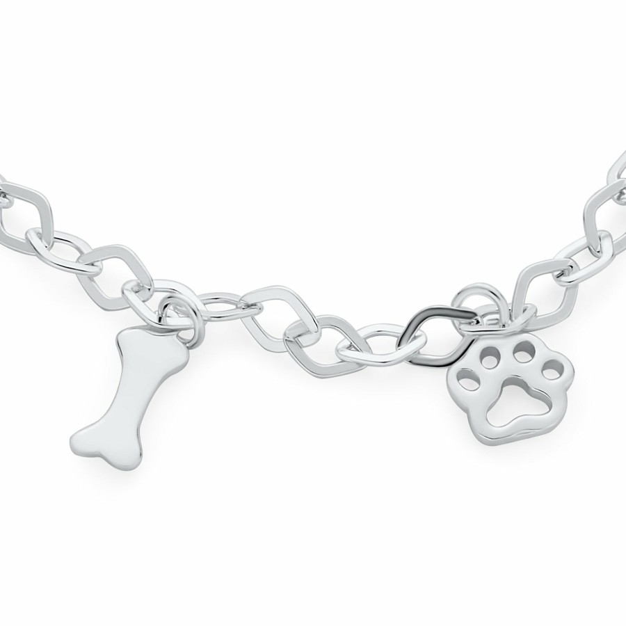 Shop Women Bling Jewelry Unique Bracelets | Pet Dog Puppy Heart Bone Paw Print Dangle Charm Bracelet .925 Silver