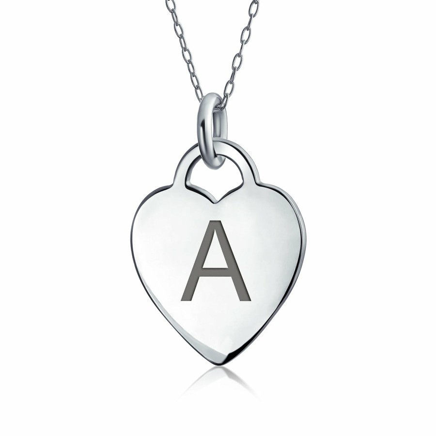 Shop Women Bling Jewelry Pendant Necklaces | Letter Alphabet Initial Medium Heart Pendant Necklace Sterling