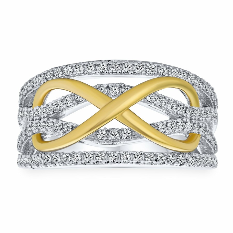 Shop Women Bling Jewelry Engravable Rings | Art Deco Cz Baguette Infinity Criss Cross Multi Band Ring Gold & Silver Plated