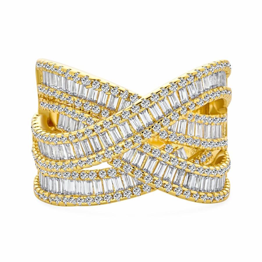 Shop Women Bling Jewelry Engravable Rings | Art Deco Cz Baguette Infinity Criss Cross Multi Band Ring Gold & Silver Plated