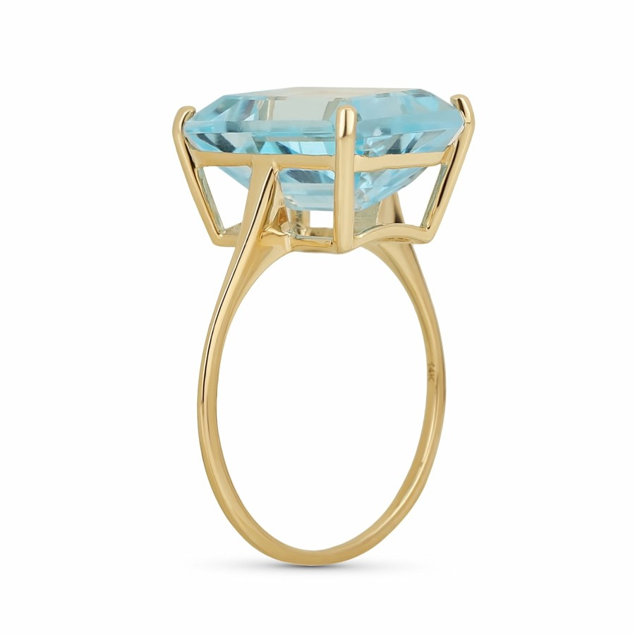 Shop Women Bling Jewelry Unique Rings | Large 7Ctw 14K Gold Gemstone Sky Blue Topaz Emerald Cut Statement Ring