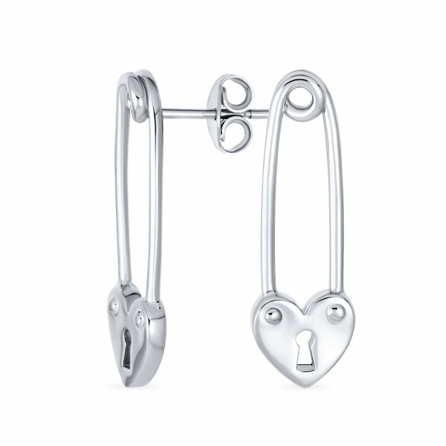 Shop Women Bling Jewelry Ear Piercing | Romantic Padlock Heart Safety Pin Drop Earrings Gold .925 Plated