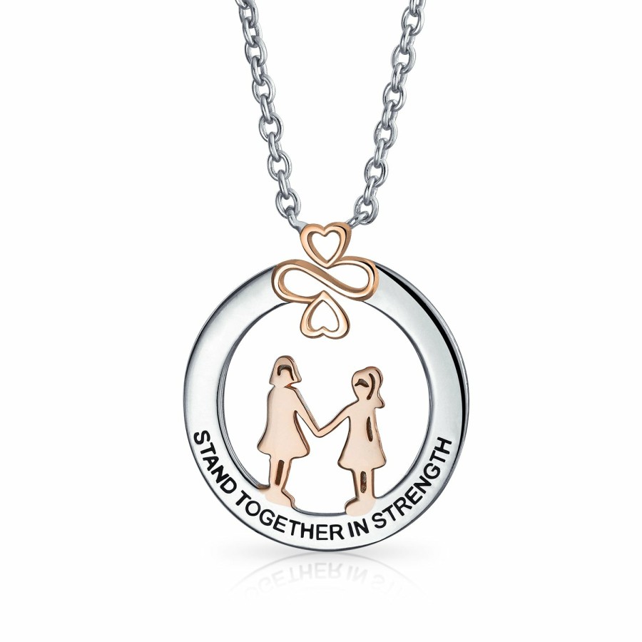 Shop Women Bling Jewelry Pendant Necklaces | Ayllu Stand Together In Strength Bff Pendant Necklace Rose Gold Silver