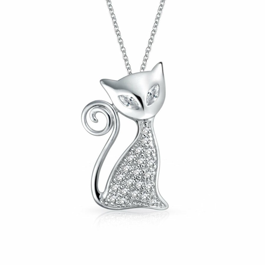 Shop Women Bling Jewelry Delicate Pendant Necklaces | Whimsical Bff Pet Two Kitty Cats Pendant Necklace Cz, Gold & Silver